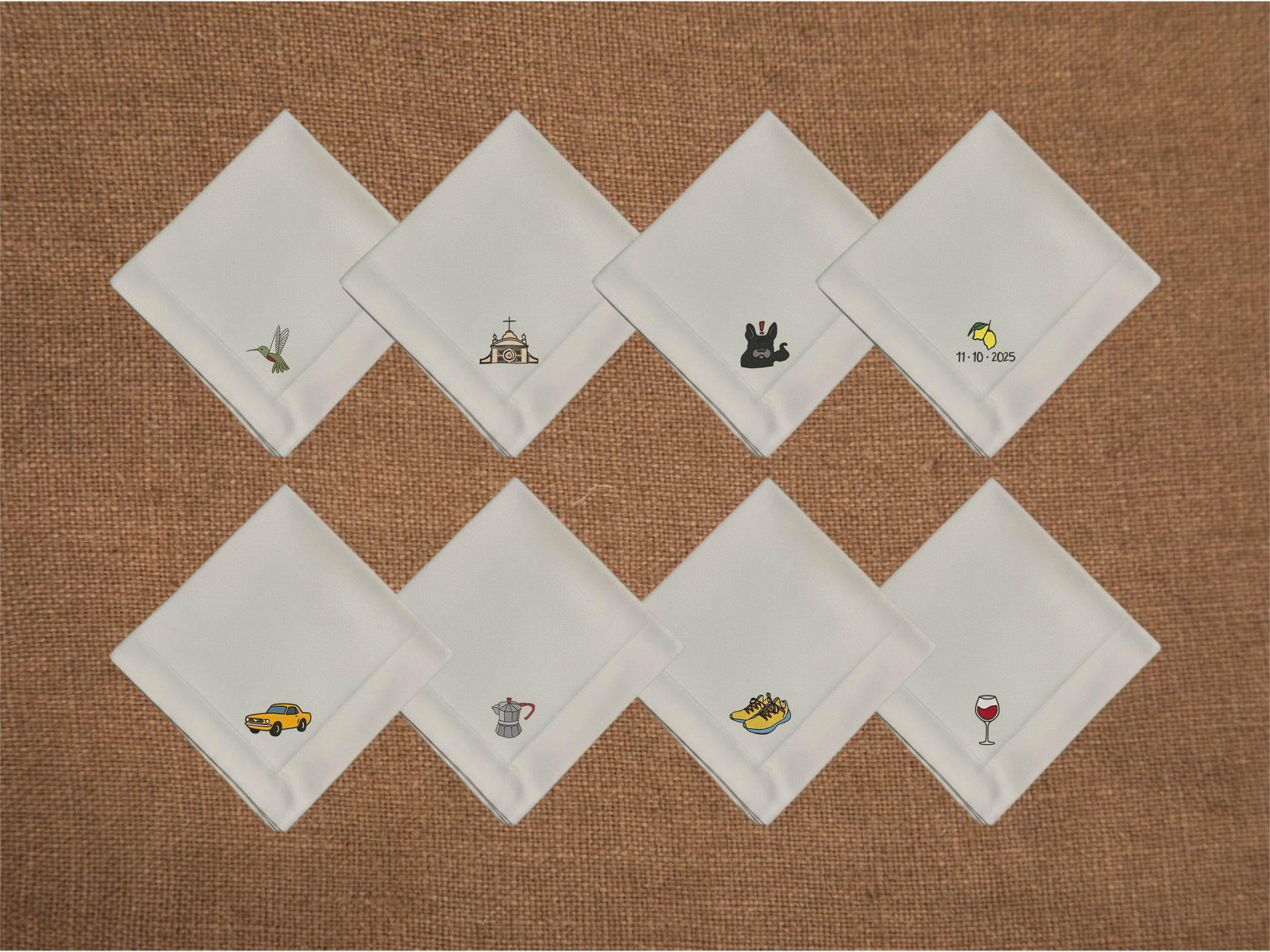 Set de 8 servilletas + 8 individuales bordados