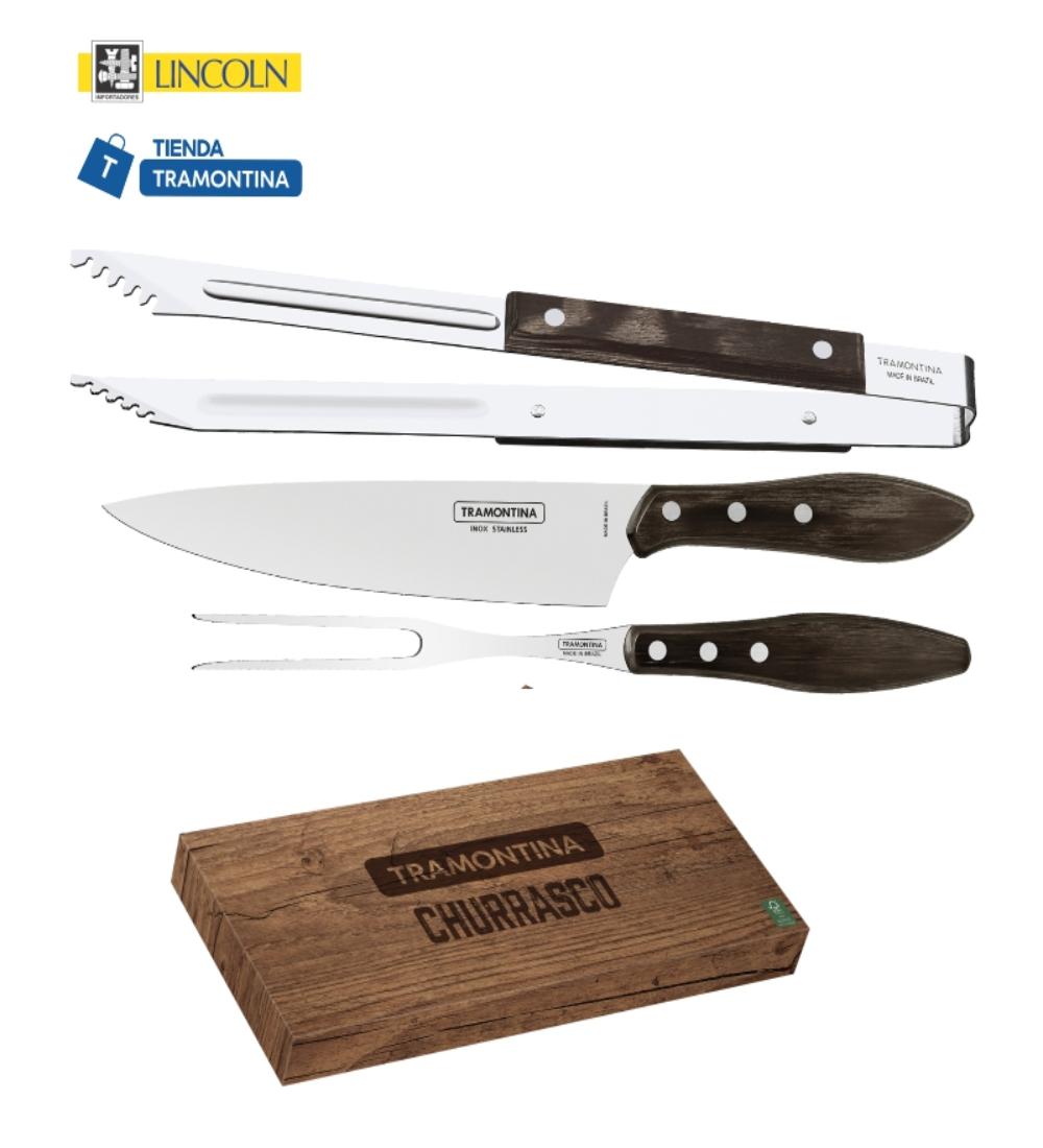 JUEGO PARA ASADO TRAMONTINA POLYWOOD MARRON 3 PIEZAS